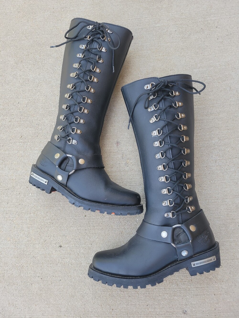 Milwaukee Leather Womens Classic Black Leather 14" Harness Square Toe Boots US 6